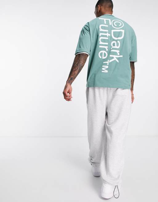 ASOS Dark Future oversized t-shirt with double raw edges and large logo back print in teal green, 4 of 4