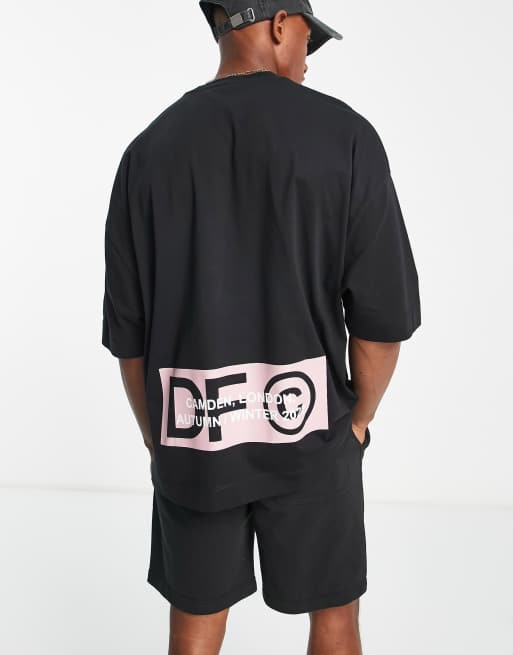 ASOS Dark Future oversized T-shirt with front and back logo gloss prints in black