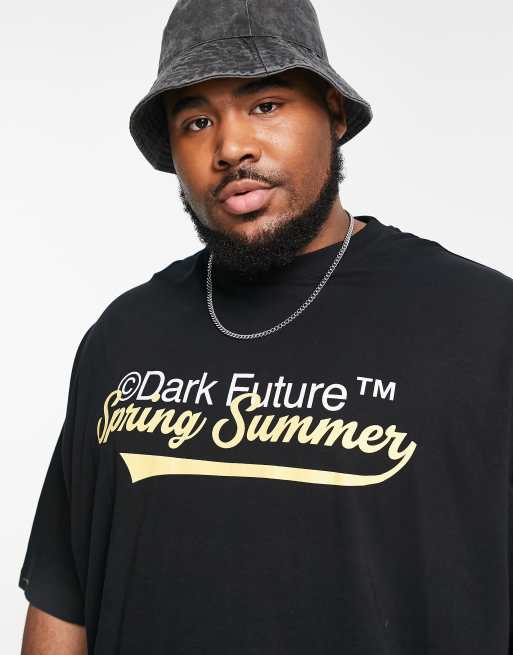 ASOS Dark Future oversized t-shirt with front graphic varsity print in black, 3 of 4