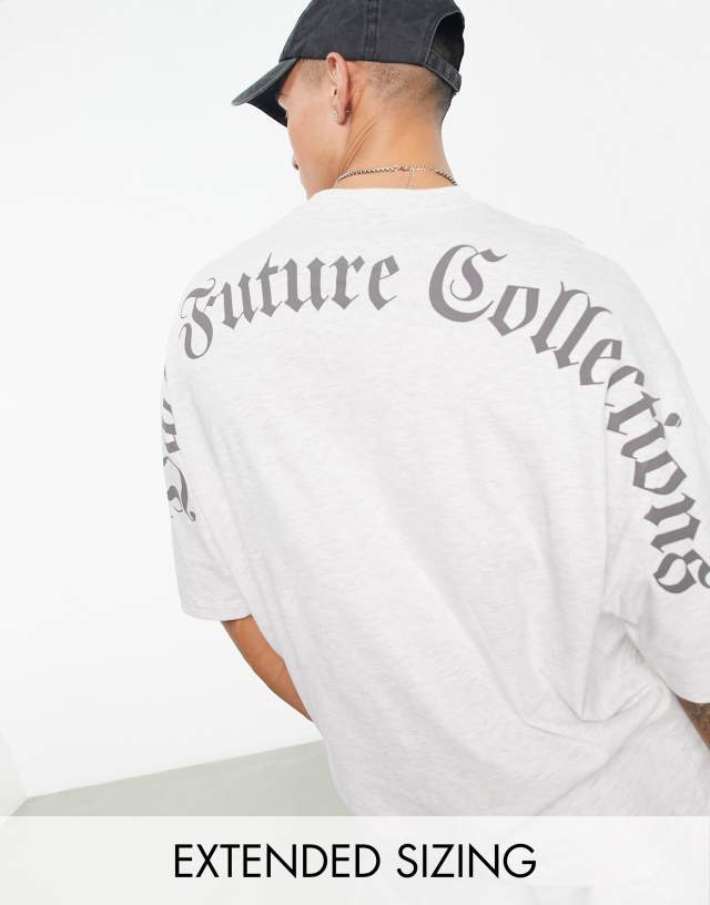 ASOS Dark Future oversized t-shirt with gothic logo shoulder print in white heather - part of a set