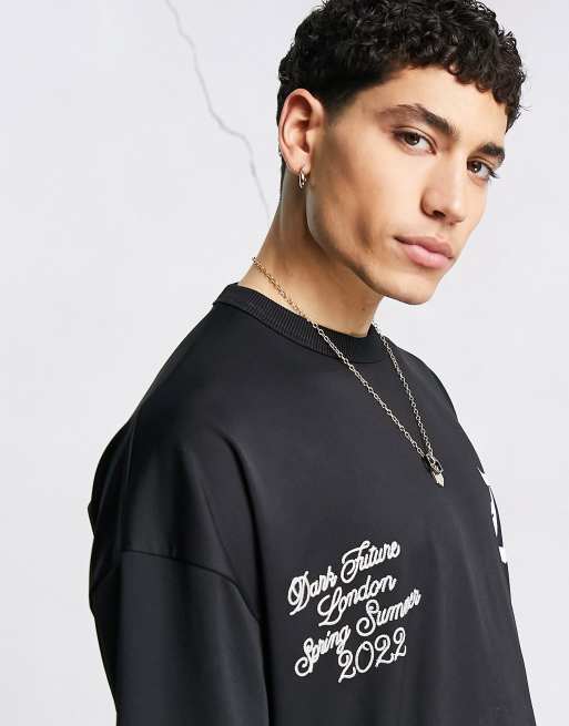 ASOS Dark Future oversized t-shirt with gothic text print and embroidery in black - part of a set, 3 of 4