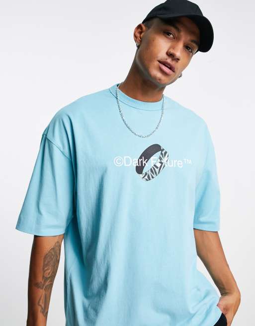 ASOS Dark Future Oversized T-Shirt with All Over Graffiti Logo Print in Blue