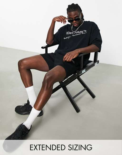 ASOS Dark Future oversized t-shirt with logo chest print in black (part of a set)