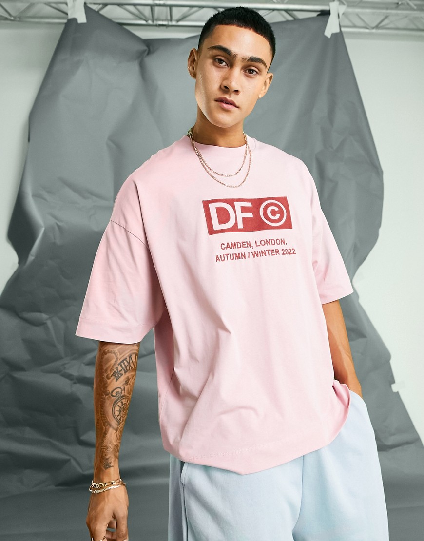ASOS Dark Future oversized t-shirt with logo embroidery in pink