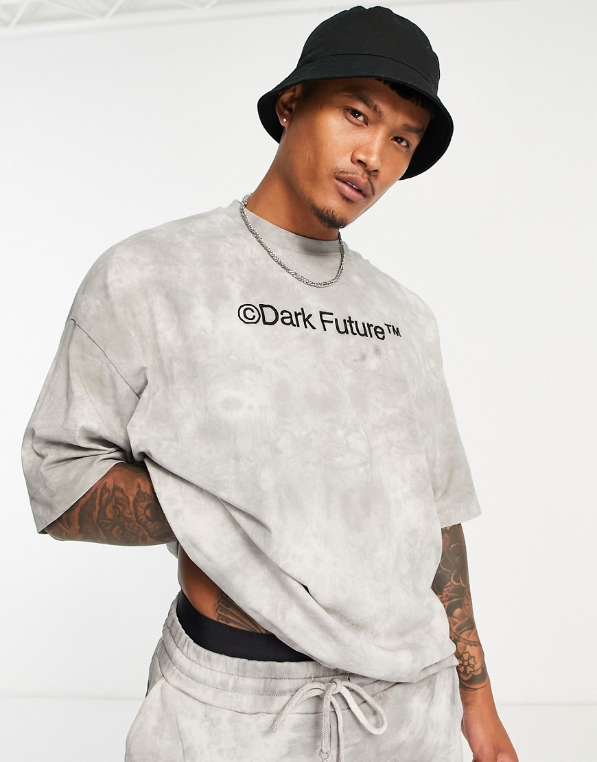 ASOS Dark Future oversized T-shirt with logo print in brown wash - part of a set