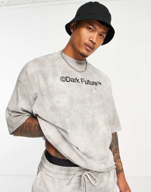 ASOS Dark Future oversized T shirt with logo print in brown wash part of a set