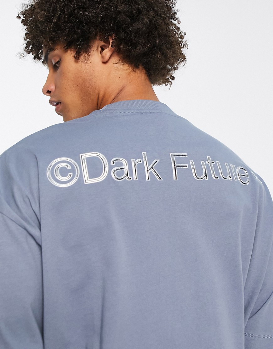 ASOS Dark Future oversized t-shirt with metal effect 3D logo in slate blue