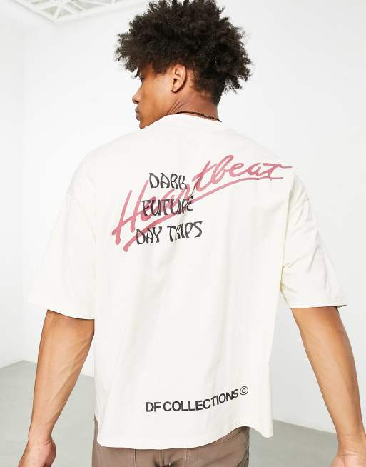 ASOS Dark Future oversized t-shirt with multi graphic prints in ecru | ASOS