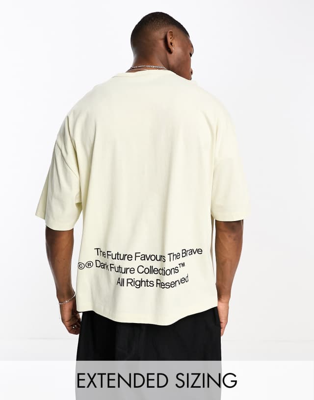ASOS DESIGN - ASOS Dark future oversized t-shirt with multi prints in neutral