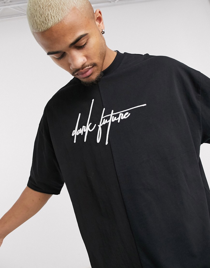ASOS Dark Future oversized t-shirt with nylon split and Dark Future logo embroidery-Black