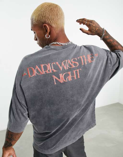 ASOS Dark Future oversized t-shirt with photographic front and slogan back prints in black wash, 2 of 4