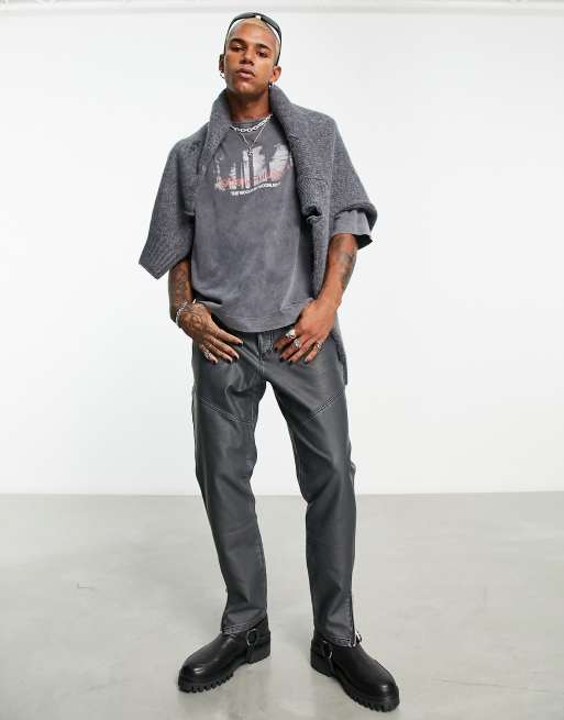 ASOS Dark Future oversized t-shirt with photographic front and slogan back prints in black wash, 4 of 4
