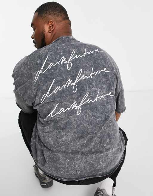 ASOS Dark Future oversized T-shirt with raw edge and triple back print in black acid wash, 2 of 4