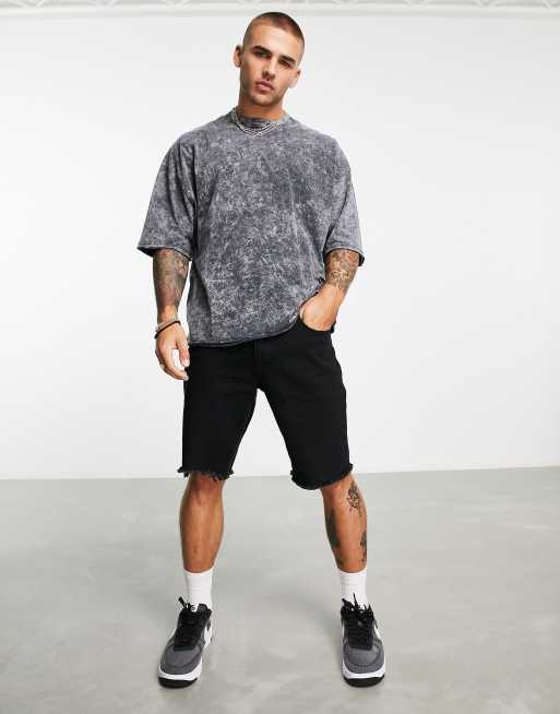 ASOS Dark Future oversized T-shirt with raw edge and triple back print in black acid wash, 4 of 4