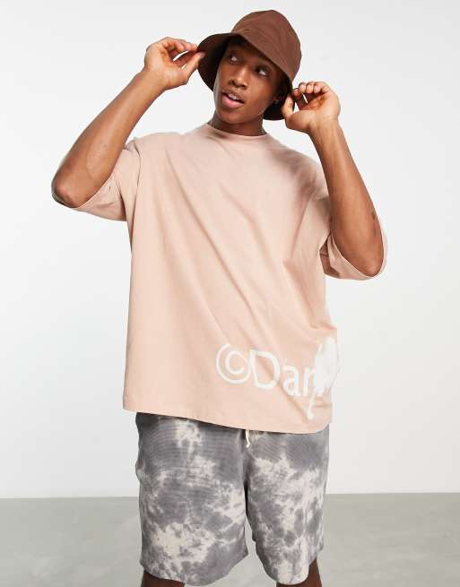 ASOS Dark Future oversized t-shirt with seam overlap logo print in beige