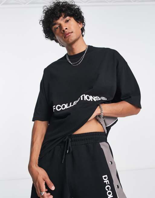 ASOS Dark Future oversized t-shirt with side seam poppers and logo print in black (part of a set)