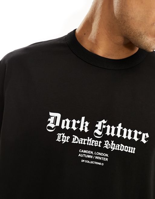 ASOS Dark Future oversized t-shirt with small logo chest graphic in black