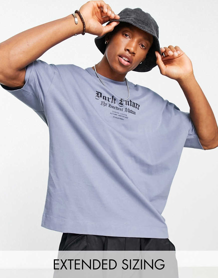 ASOS Dark Future oversized T-shirt with small logo chest print in slate blue