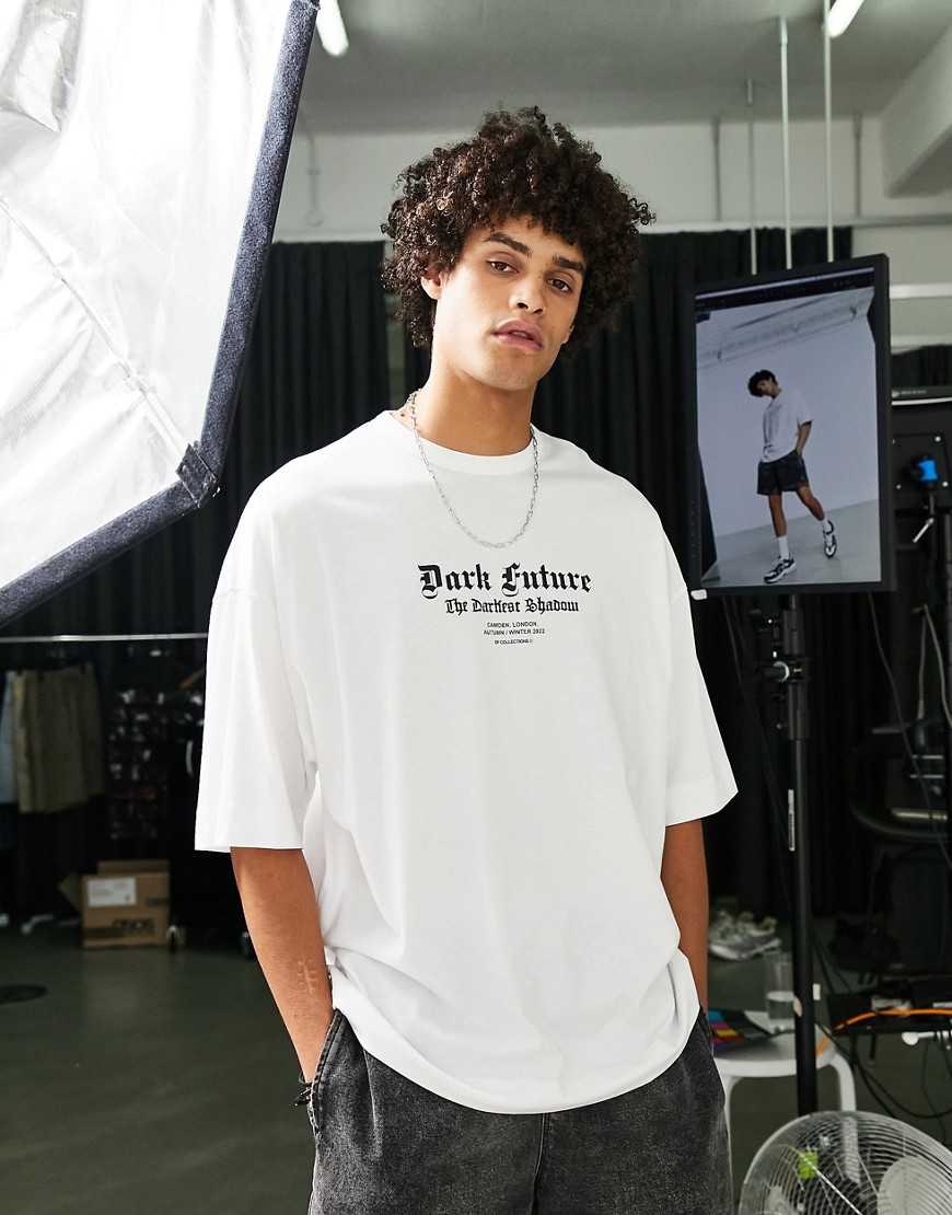 ASOS Dark Future oversized T-shirt with small logo chest print in white