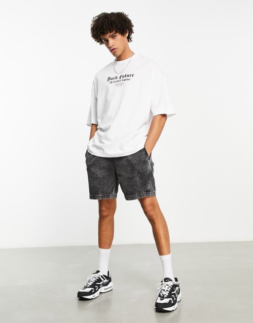 ASOS Dark Future Oversized T-Shirt with All Over Graffiti Logo Print in Blue