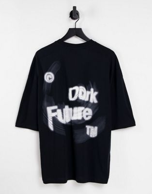 ASOS Dark Future oversized t-shirt with warped logo print in black