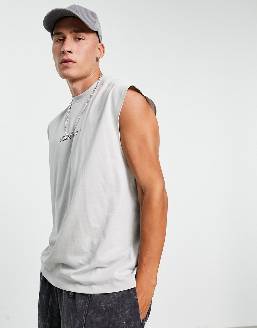 ASOS Dark Future oversized tank in gray violet with printed logo in organic cotton-Grey