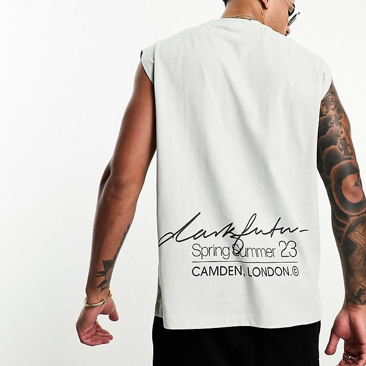 Ærlighed leksikon give ASOS Dark Future oversized tank top in gray with text back print | ASOS