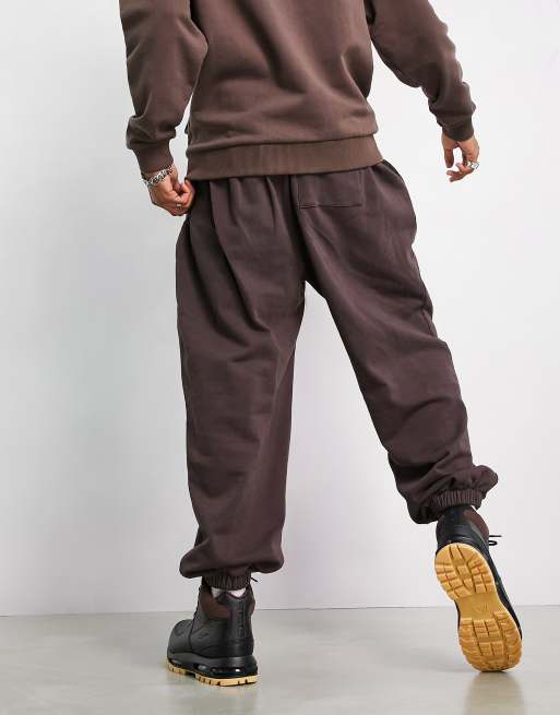 ASOS Dark Future oversized trackies with slogan and logo print in brown (part of a set), 4 of 4
