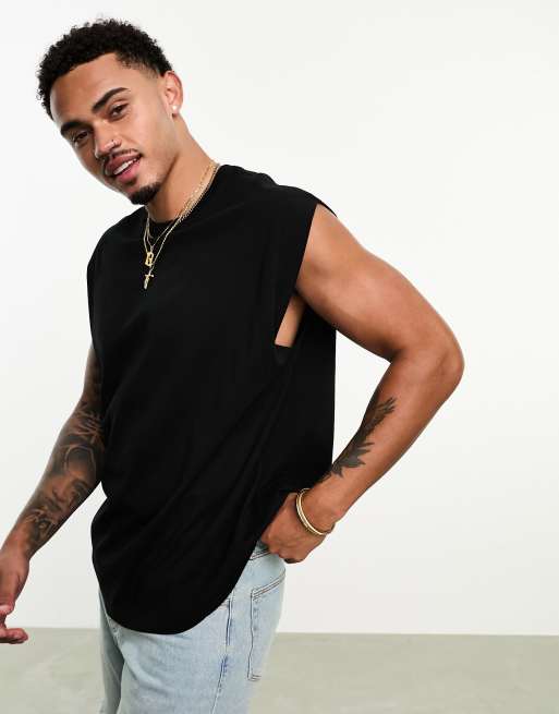 ASOS Dark Future oversized vest in black with back statue print | ASOS