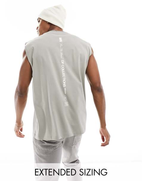 ASOS Dark Future oversized vest in grey with logo spine print - view 1