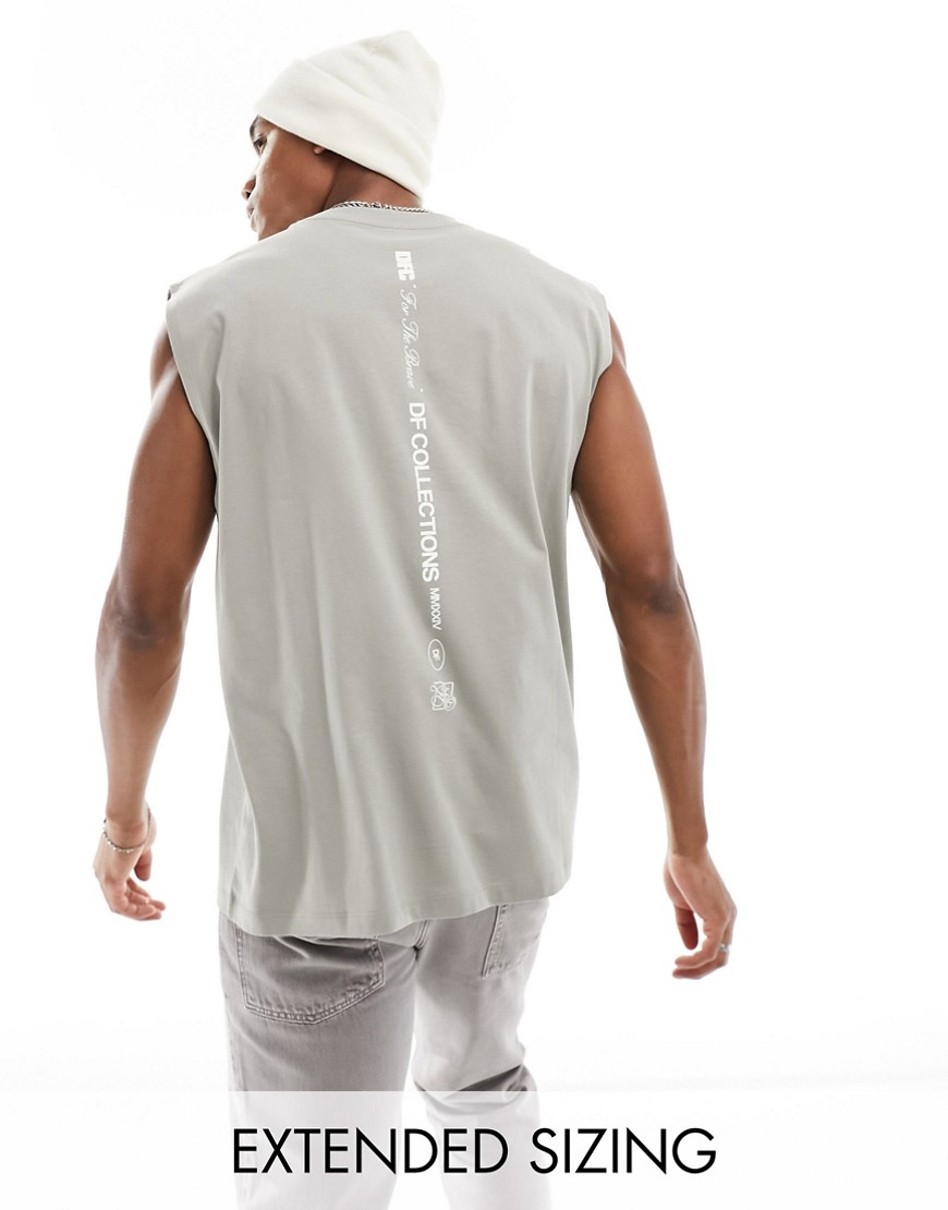 ASOS Dark Future oversized vest in grey with logo spine print-Neutral