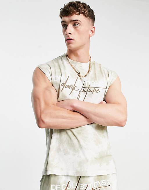 ASOS Dark Future oversized vest in washed brown with logo embroidery