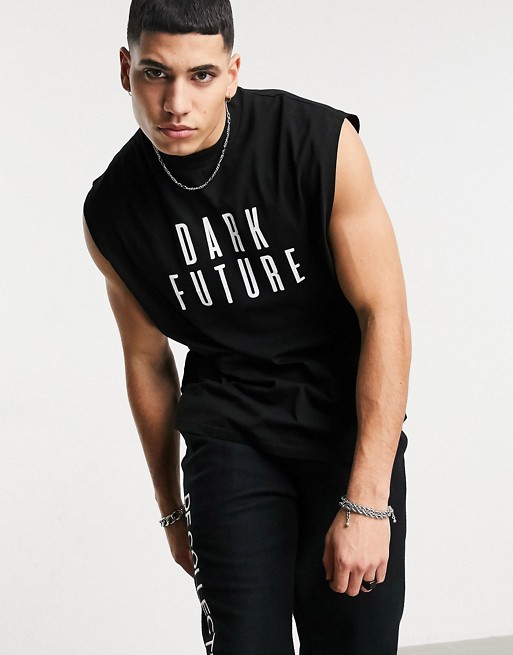 ASOS Dark Future oversized vest with logo print in black