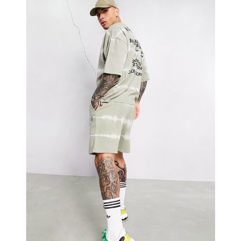 Uomo Coordinati Dark Future - Pantaloncini comodi con stampa con logo kaki tie-dye in coordinato