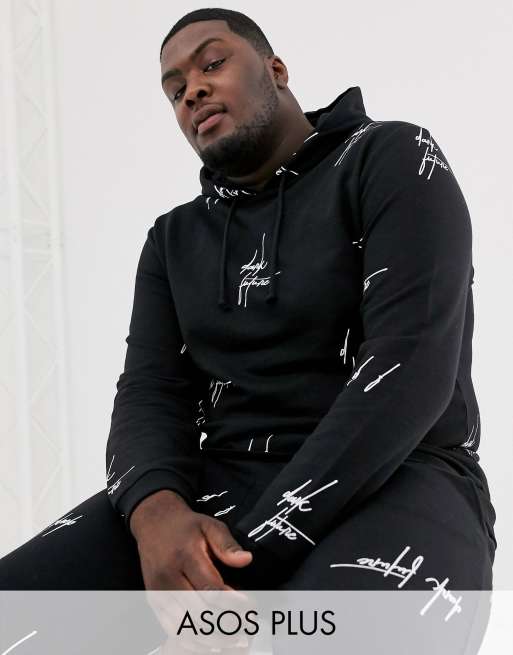 ASOS DESIGN Plus co-ord with all over dark future logo in black, 2 of 3