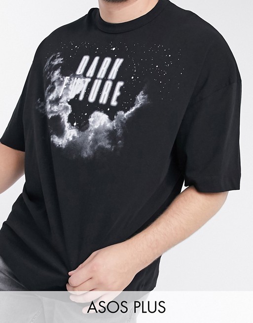 ASOS Dark Future Plus oversized heavyweight t-shirt with logo front print in black heavyweight jersey