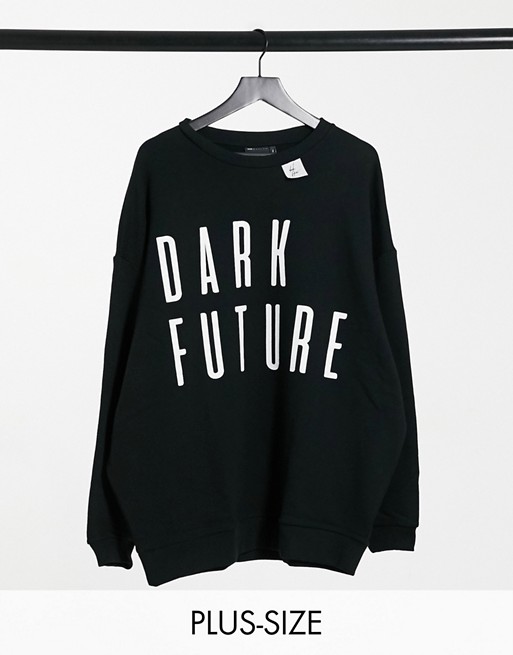 ASOS Dark Future Plus oversized sweatshirt in black with chest logo