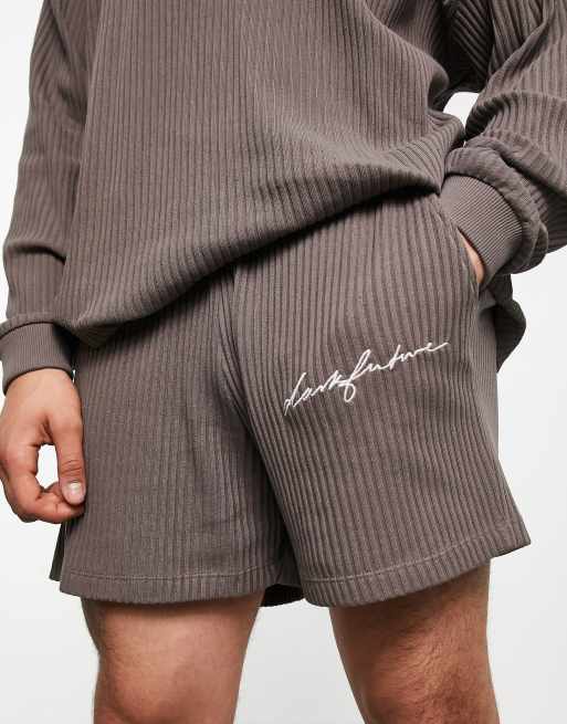ASOS Dark Future set in heavy rib jersey with logo embroidery in dark grey, 3 of 3