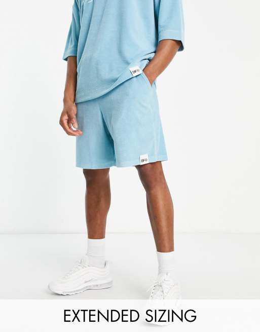 ASOS Dark Future relaxed shorts in towelling with logo woven tab in bright blue (part of a set)