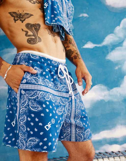 ASOS Dark Future relaxed shorts with all over bandana print in blue - part  of a set