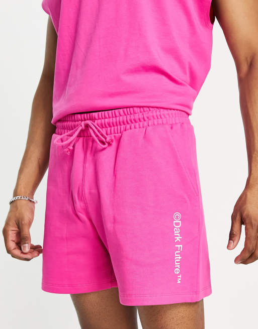 ASOS Dark Future relaxed shorts with logo graphic print in hot pink - part of a set
