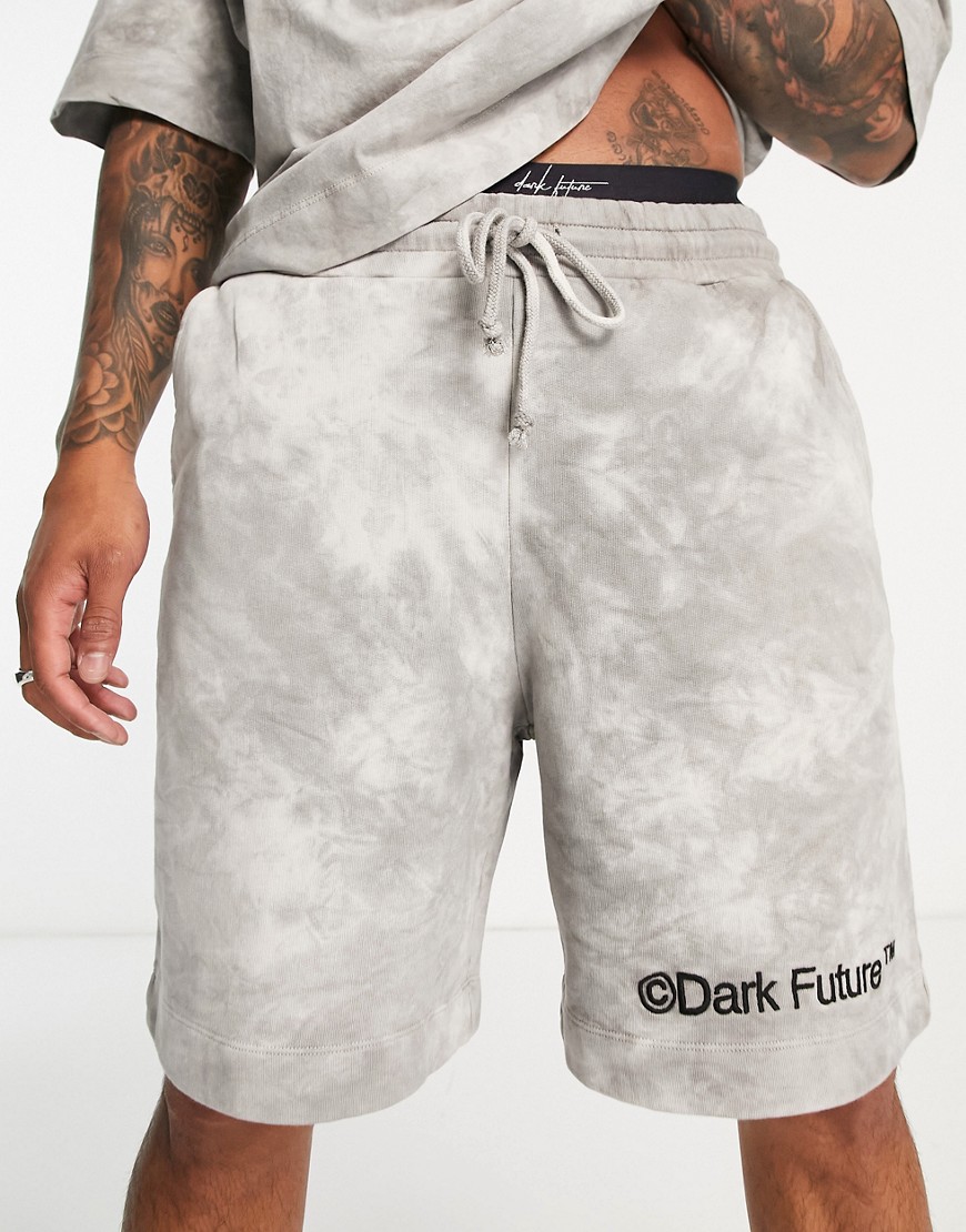 ASOS Dark Future relaxed shorts with logo print in brown wash - part of a set