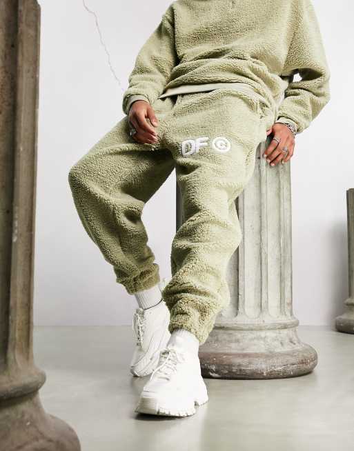 ASOS Dark Future relaxed sweatpants in teddy fleece with logo embroidery in  neutral - part of a set