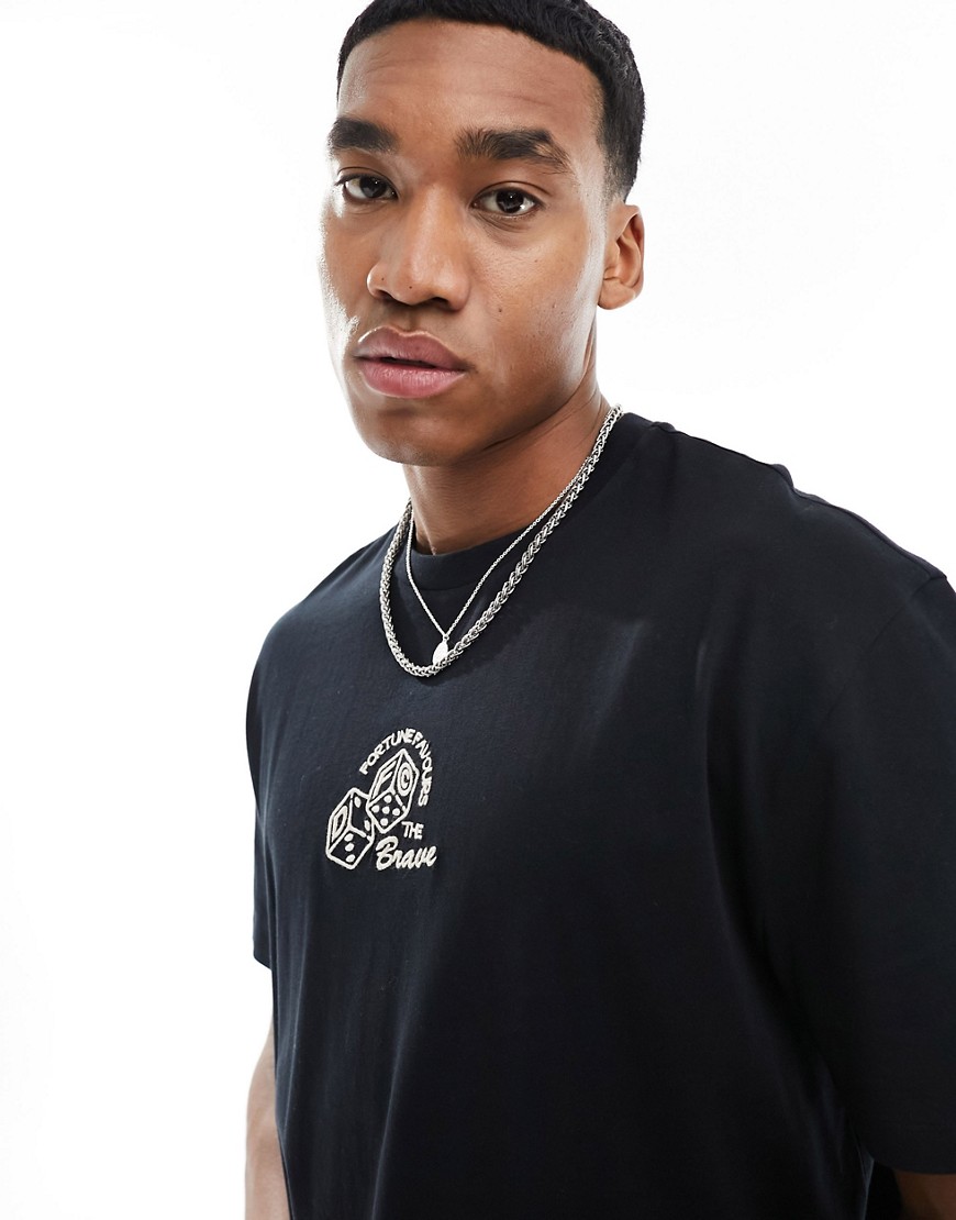 ASOS Dark Future relaxed t-shirt in black with chest dice embroidery