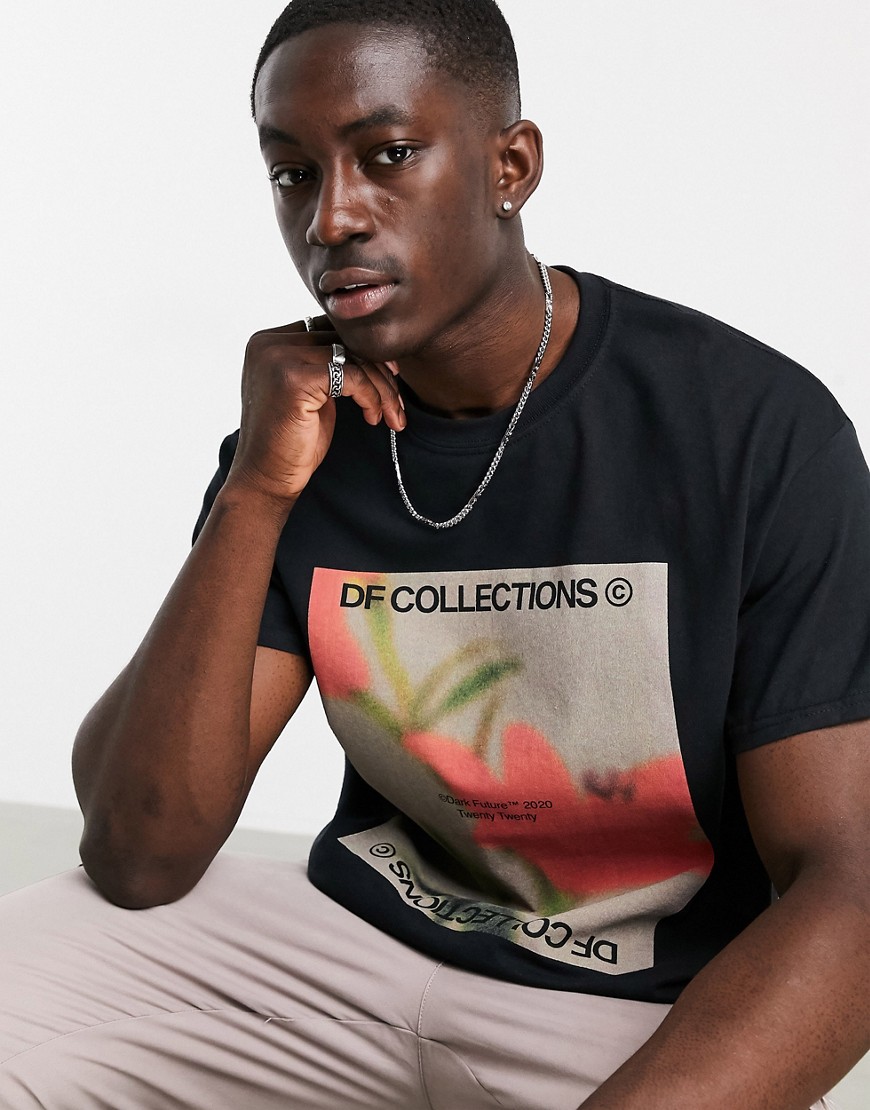 Asos Dark Future Relaxed T-shirt In Black With Floral Print And Logo