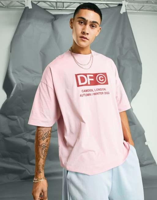 ASOS Dark Future – Różowy T-shirt oversize z wyhaftowanym logo
