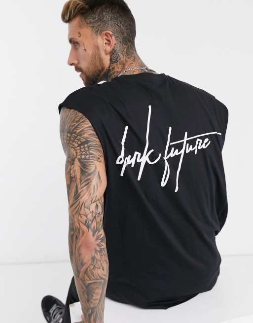 ASOS – Dark Future – Schwarzes Trägershirt mit Logoaufdruck auf dem Rücken