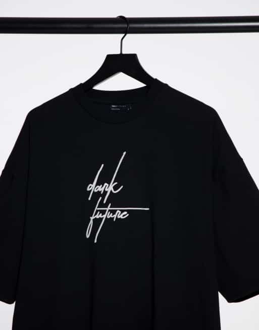 ASOS – Dark Future – Schweres, schwarzes Oversize-T-Shirt mit Stickerei vorne , 3 von 4