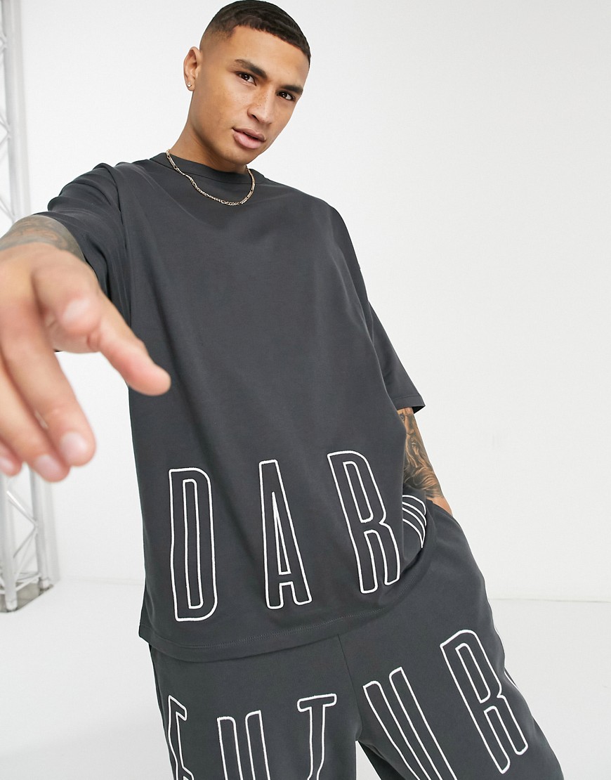 ASOS Dark Future set oversized heavyweight t-shirt with embroidery detail-Brown