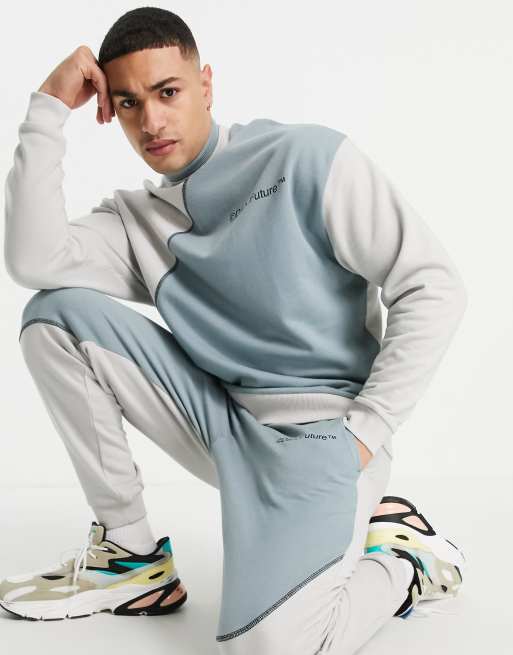 ASOS Dark Future set oversized sweatshirt with curved cut and sew with logo print in gray